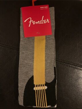 Fender Gray Crew Socks with Yellow Guitar Stripe
